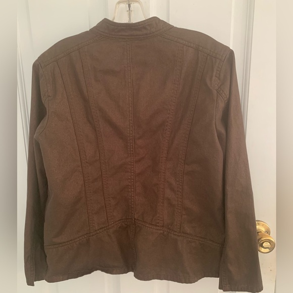 Coldwater Creek Bronze Metallic Snap Closure Military Jacket Sz 10 Slip … - Picture 2 of 8
